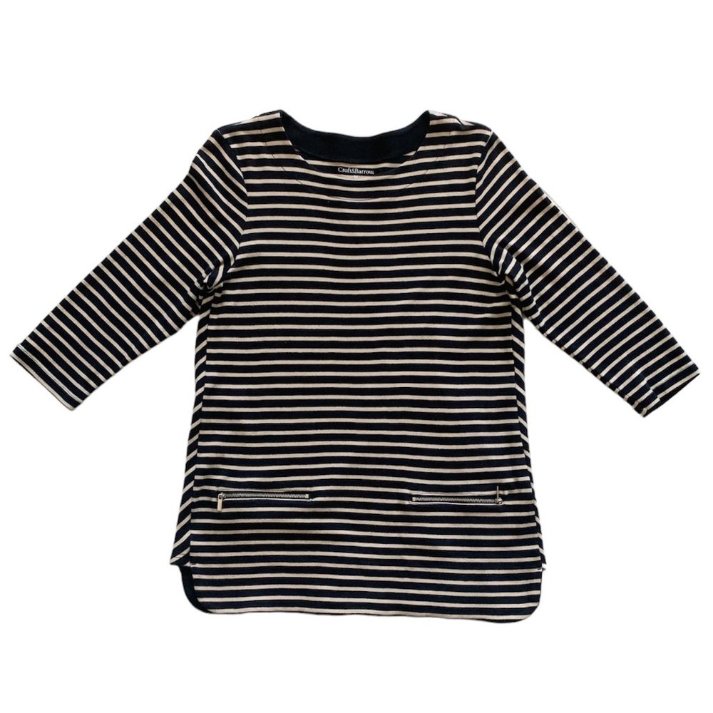 Croft and Barrow Elbow Sleeve Shirt - Black and Cream Striped - Women's Medium